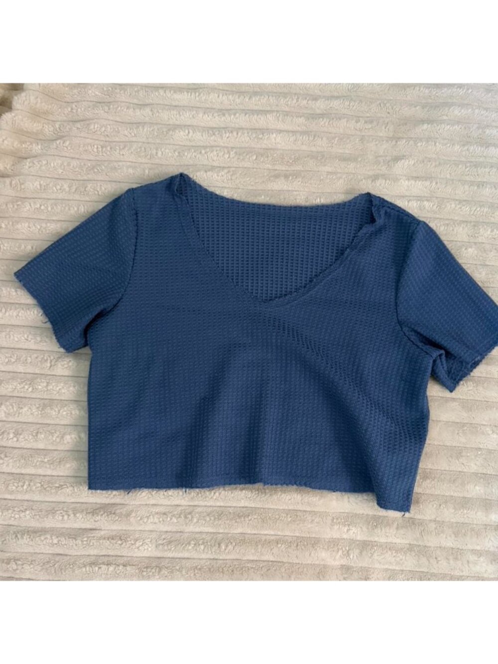 SHEIN blue waffle print crop top Size S #croptop #shein